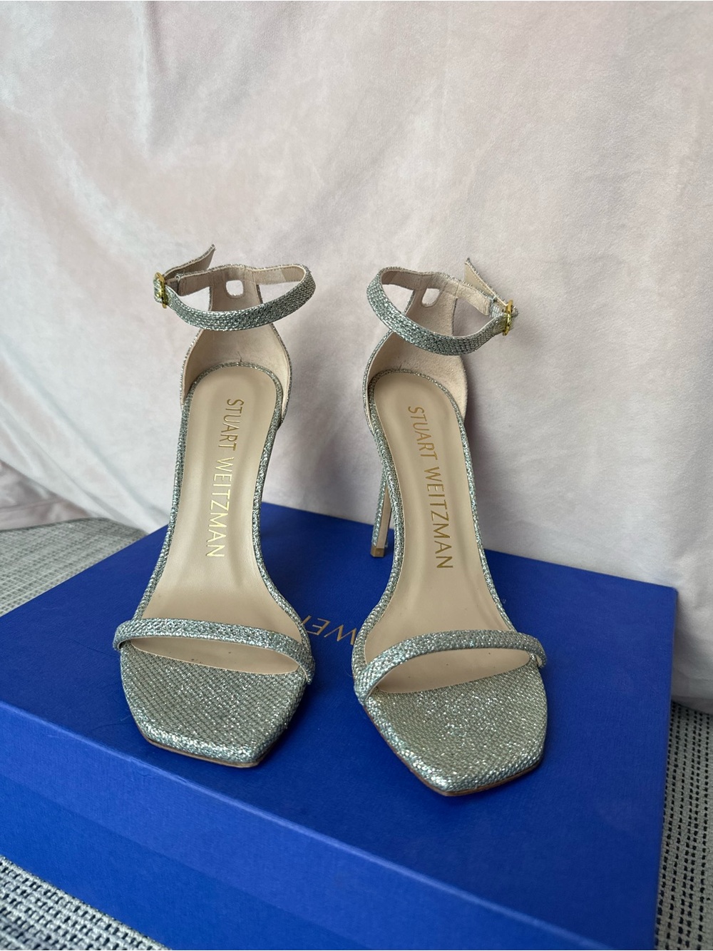 Stuart Weitzman Silver Ankle-Strap Evening Heels